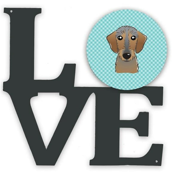11.5 x 11.75 in. Checkerboard Blue Wirehaired Dachshund Metal Artwork Love Wall Decor