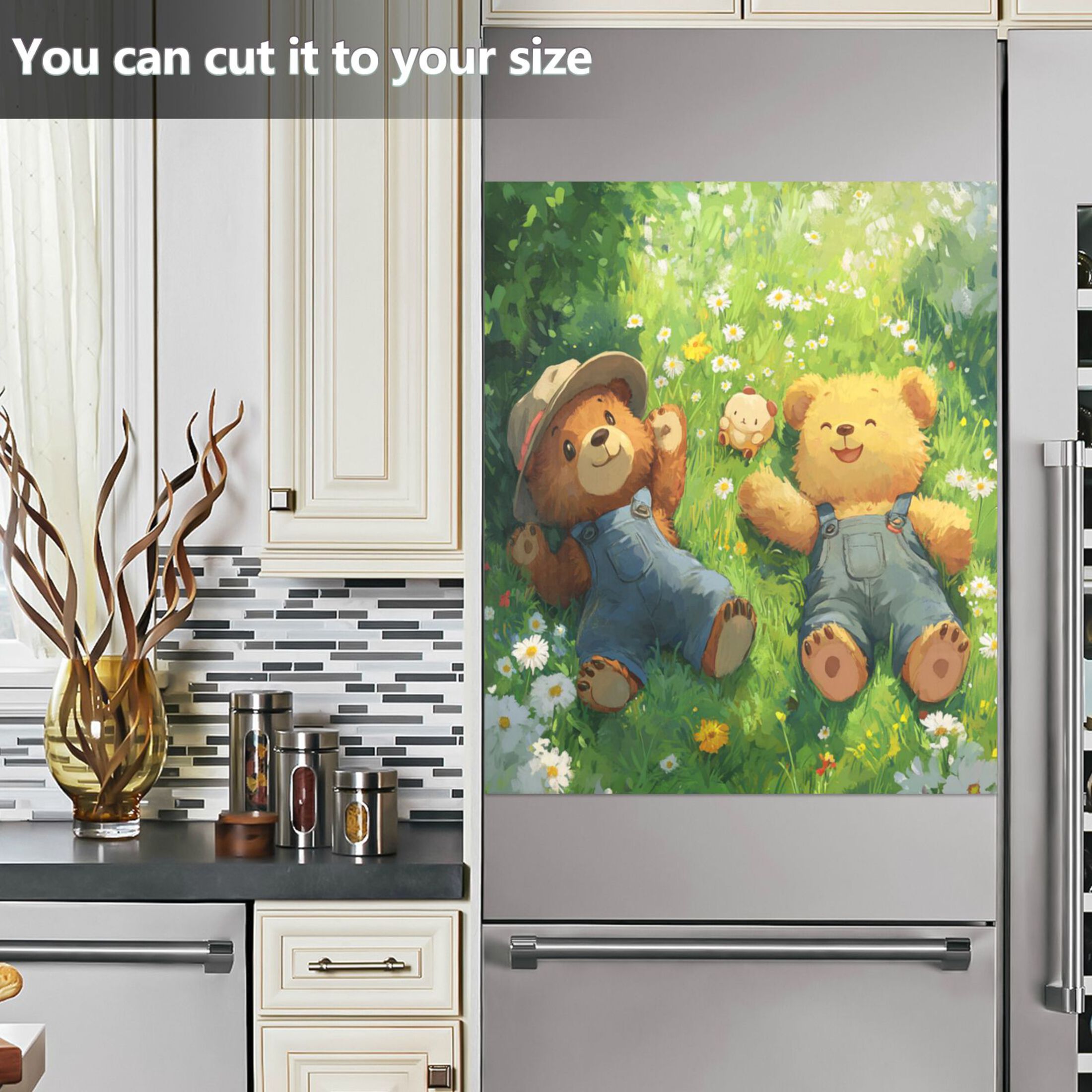 Dishwasher Magnetic Refrigerator Magnet Cover Sticker Home Decorative 23"x26" Two Cute Bears