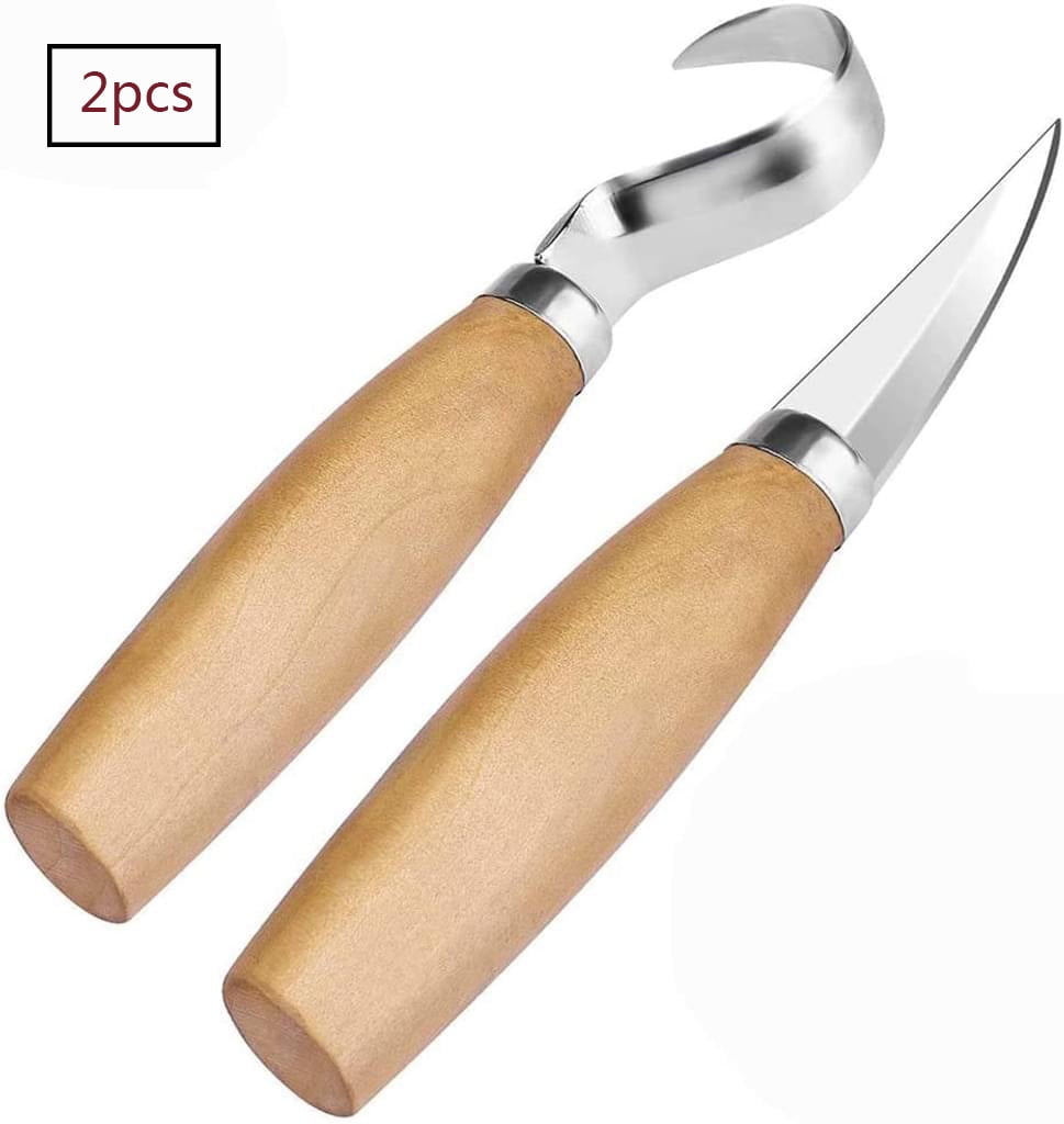 Carving Knife, Tool Chip Carving Knife Paring Knife with Knife Sleeve + Hook Knife, Wood Carving