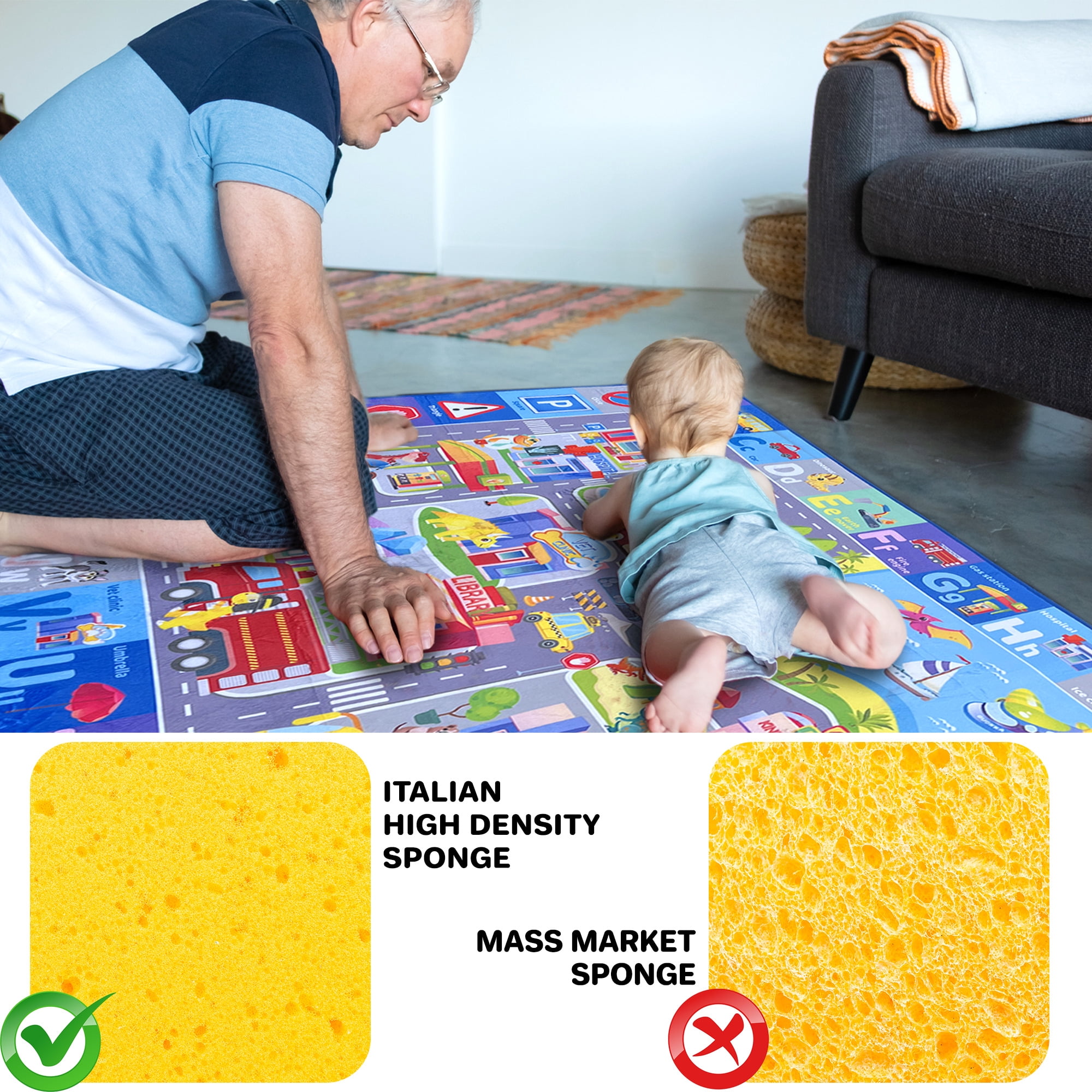 QUOKKA Floor Large Nursery Rug for Babies - Foldable Padded Non-Slip Rug with City for Kids Toddlers & Infants