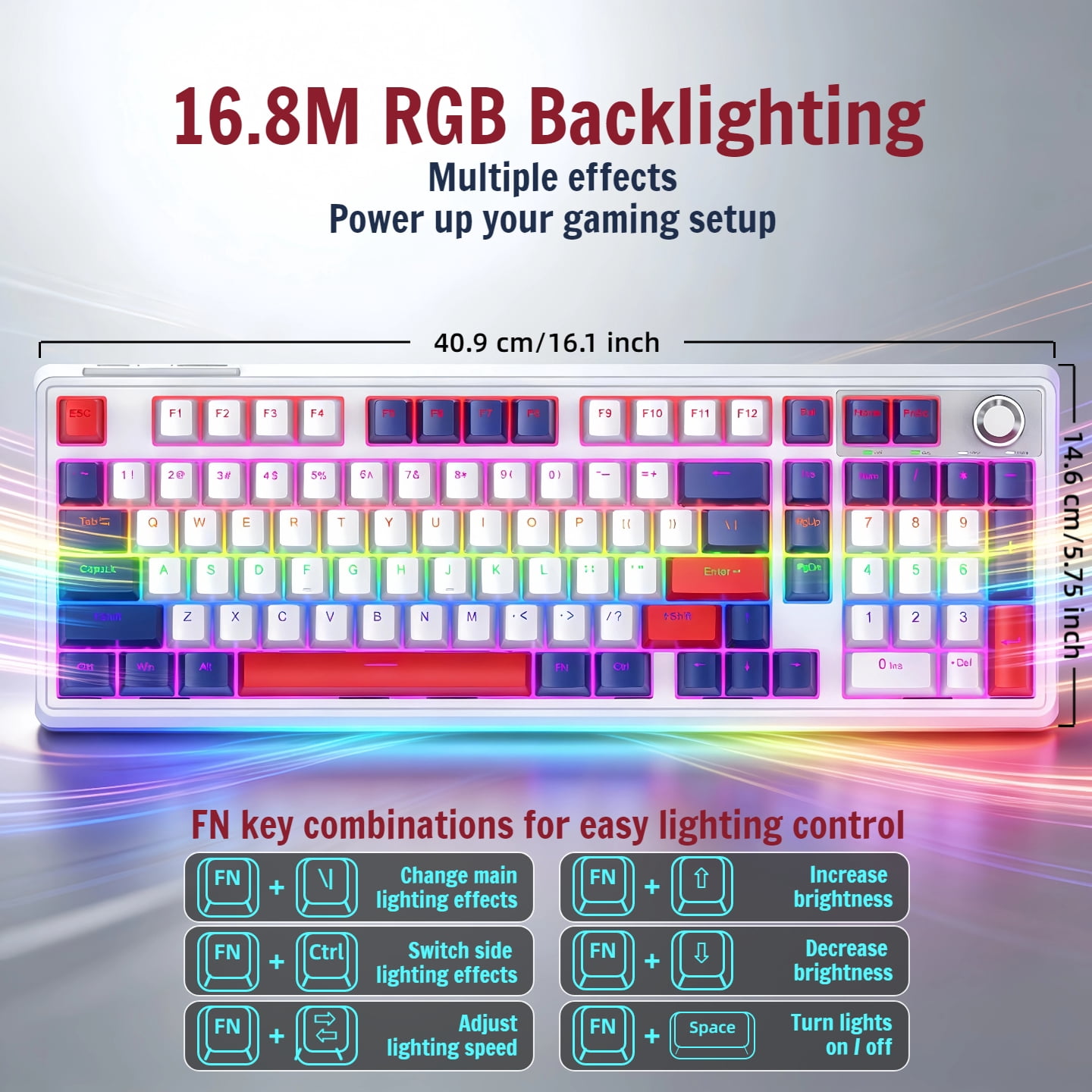Tri-Mode Wireless Mechanical Gaming Keyboard, 99-Key + Knob, Dual Bluetooth+2.4G+Wired, 4000mAh, Hot-Swappable RGB, for PC/Laptop/Tablet/Xbox/PS5 - White & Blue