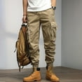 thumbnail image 3 of Vedolay Cargo Pants For Men Work Mens Cargo Pants Casual Drawstring Jogger Sports Trousers Streetwear Wide Leg Cargo Pants with Pockets,Khaki M, 3 of 5