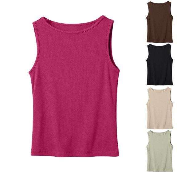 HAJWOH Tank Tops for Women Sleeveless Boat Neck Top Summer Fashion Casual Blouse Comfy Slim Fit Shirt