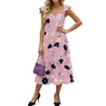 thumbnail image 2 of LWavelet Women's Square Neck Ruffle Strap Floral Print Tiered Midi Dress for Casual & Summer Wear Pink 2XL, 2 of 5