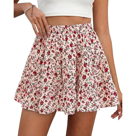 BTFBM Summer Skirts for Women Floral High Waist Shorts Underneath Boho Tiered Flowy Tennis Skorts Casual Mini Skirt