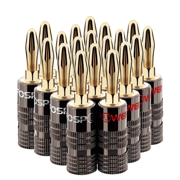 FosPower Banana Plugs 10 Pairs / 20 pcs, Closed Screw 24K Gold Plated Banana Speaker Plug Connectors for Speaker Wire, Wall Plate, Home Theater, Audi