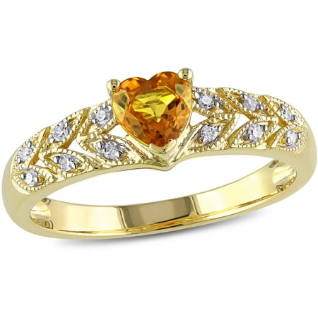 Tangelo 5/8 Carat T.G.W. Yellow Sapphire and Diamond-Accent 10kt Yellow Gold Heart Ring