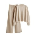thumbnail image 4 of Faithtur Ensemble Décontracté pour Femmes, Chandail d'Hiver Uni à Col Rond et Pantalon à Jambe Grand, Tenues d'Hiver 2 Pcs, 4 of 9