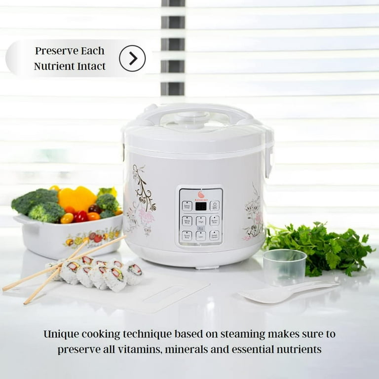 10 Cups (Uncooked) Rice Cooker with Steamer- White