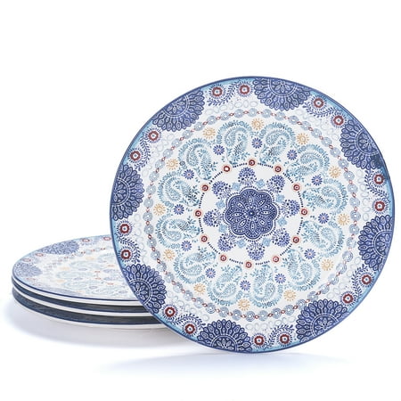 

Bico Blue Talavera Dinner Plates Set of 4 Ceramic 11 inch for Pasta Salad Maincourse Microwave & Dishwasher Safe