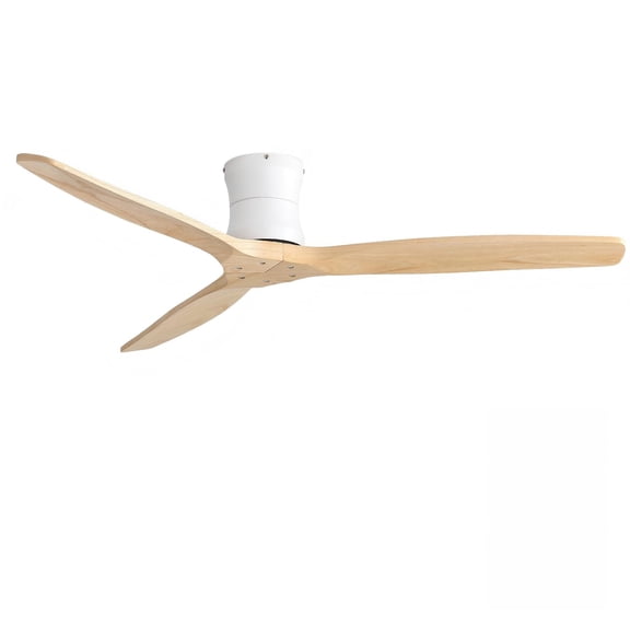Sofucor 52 Inch Flush Mount Ceiling Fan Without Light, Matte White Housing, 3 Natural Wood Blades, Quiet DC Motor, 6-Speed Reversible Fan with Remote Control, Low Profile Ceiling Fan
