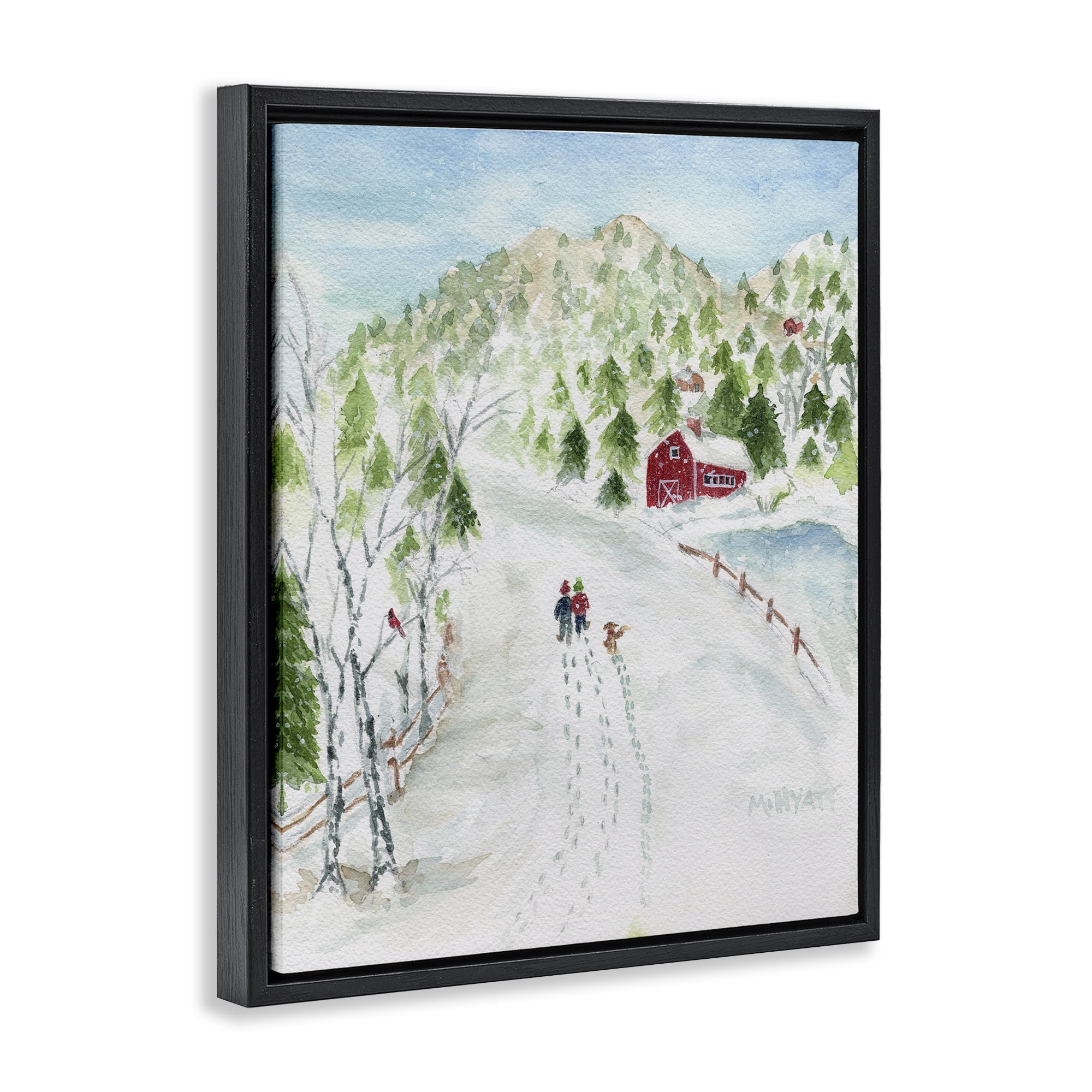 Stupell Industries Steps in Country Snow Holiday Painting Black Floater Framed Art Print Wall Art, 17 x 21