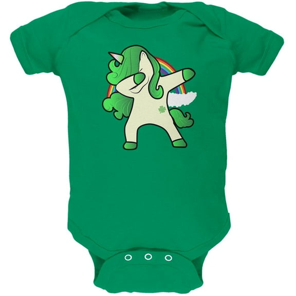 St. Patrick's Day Irish Dabbing Unicorn Soft Baby One Piece Kelly Green 0-3 M