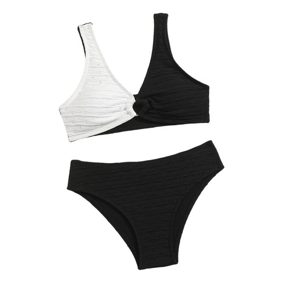 YEPGAR Girls Bikini Set 2 Piece Adjustable Straps V Neck Padded Bathing Suit Girls' Swimwear for 8-14 Years (White, 8-9 Years)