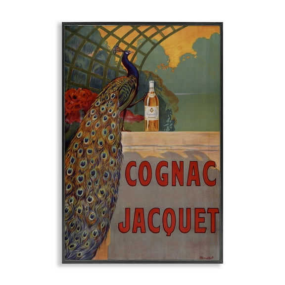 Stupell Industries Vintage Cognac & Peacock Animals Painting Black Framed Art Print Wall Art, 12 x 18