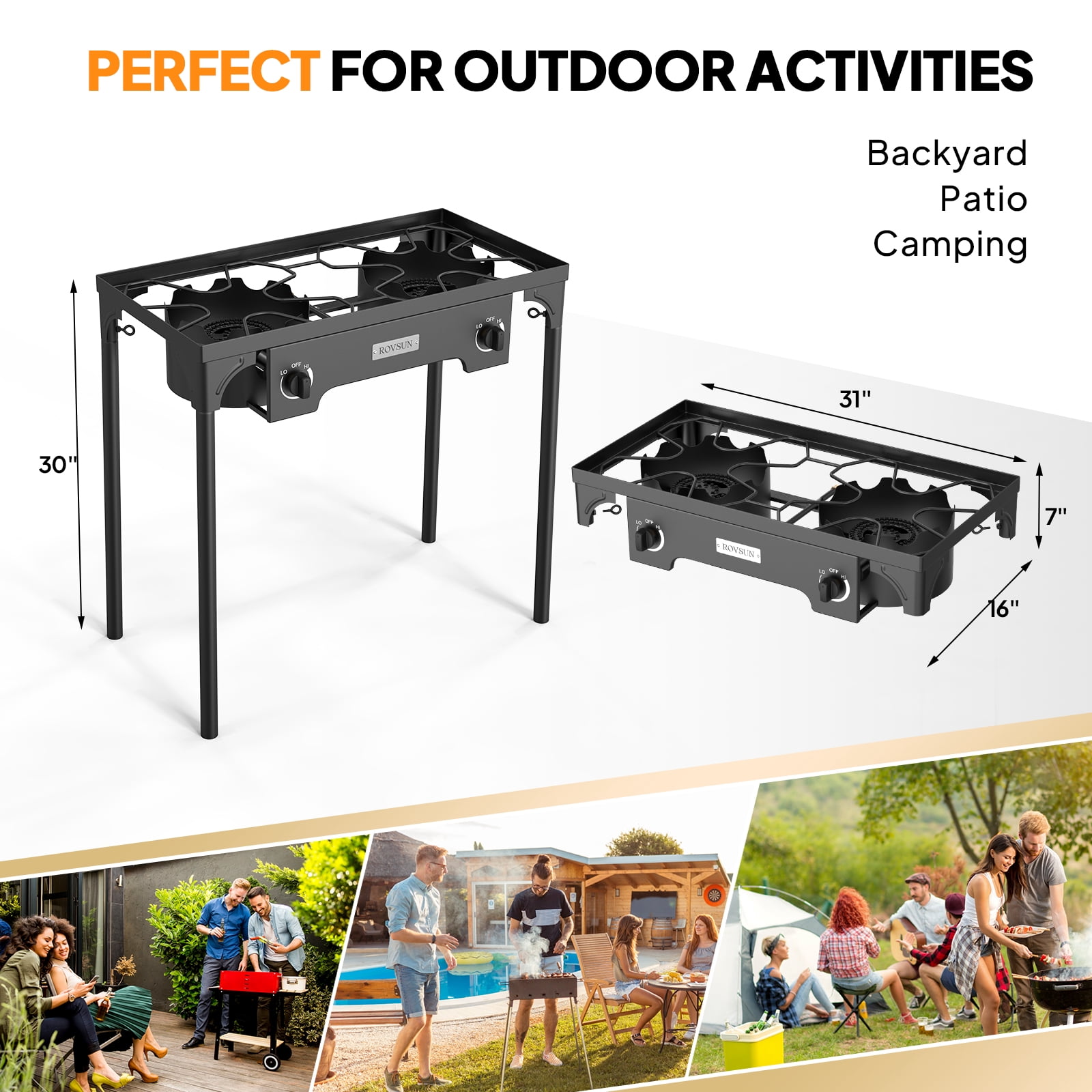 VINGLI 2 Burner Outdoor Propane Gas Stove 150,000 BTU High Pressure Stand Cooker for Backyard Cooking Camping Home Brewing Canning Turkey Frying, 20 PSI Regulator