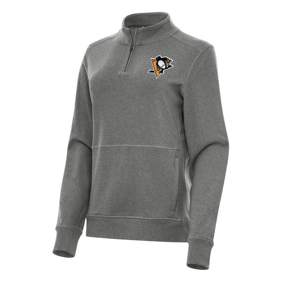 Women's Antigua Heather Black Pittsburgh Penguins Crush Quarter-Zip Fleece Sweatshirt