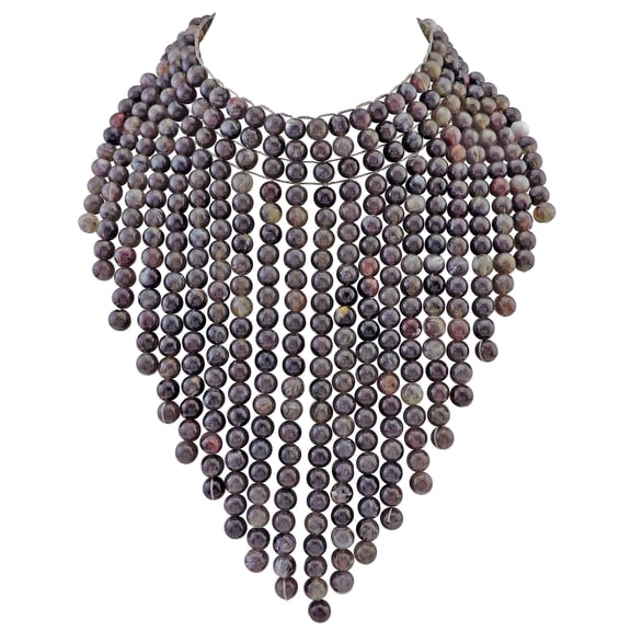 BOCAR Boho African Wooden Beaded Bib Statement Necklace Strands Layered Cluster Chunky Collar Choker Wood Necklace for Women Fashion Costume Jewelry (N0065-Dark Purple Grey)