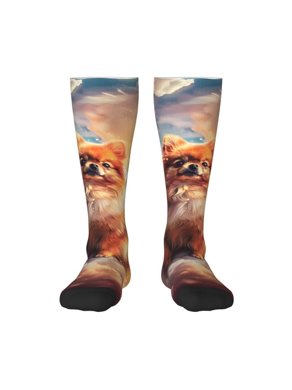 Hirioo Cute Cloud Pomeranian for Adult Stockings Breathable Sock Non-Pilling,Contrasting Color Design