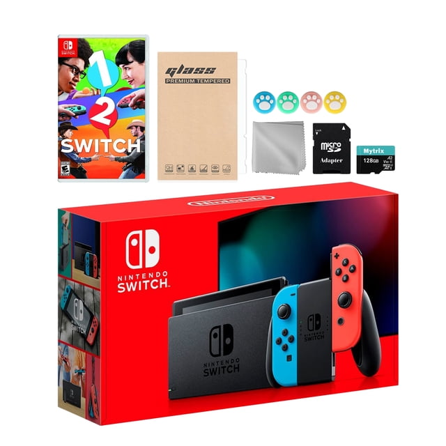 Nintendo Switch Néon Rouge Bleu Joy-Con Console Set, Bundle avec 1-2 Interrupteur et Accessoires Mytrix