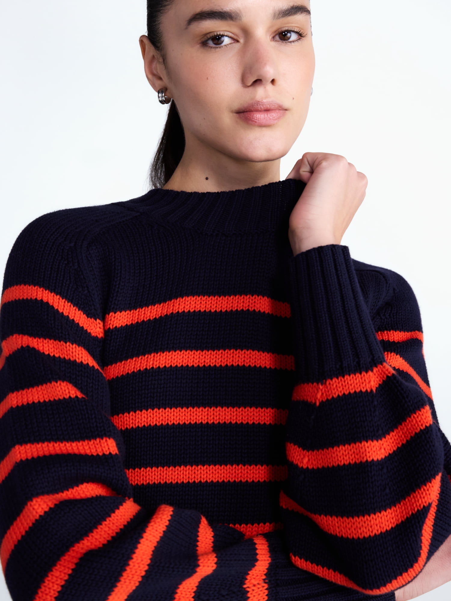Free Assembly Women's Cropped Mock Neck Cotton Sweater, Midweight, Sizes XS-XXL