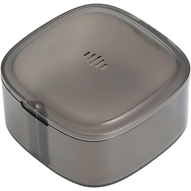 Discreet Transparent Denture Case with Vent Holes, Denture Bath Cup with Magnetic Closure, Large Retainer Holder, Deep False Teeth Container for Soaking and Cleaning (Grey)