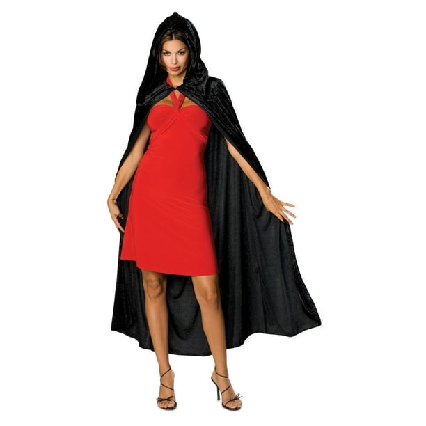 Cape de Velours Noir à Capuche Long Adulte Halloween Costume Accessoire Hommes Femmes Dames
