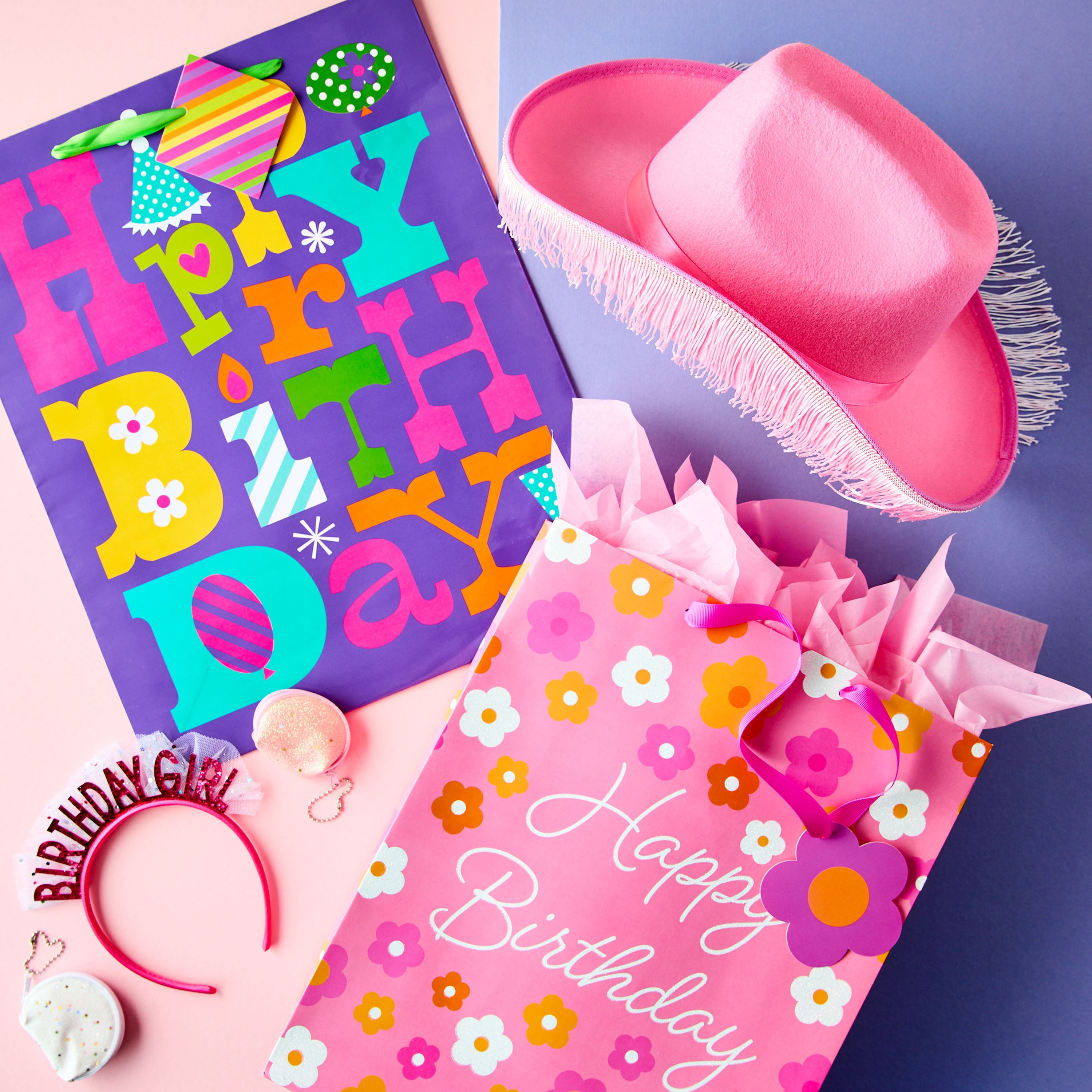Large Multicolor Flower Happy Birthday Gift Bag, 12" x 15", by Way To Celebrate