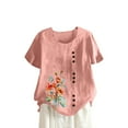 thumbnail image 1 of Camisetas de Manga Corta para las Mujeres Botón de Impresión Casual Cuello Redondo Camiseta Superior, Blusas para las Mujeres Casual, 1 of 4