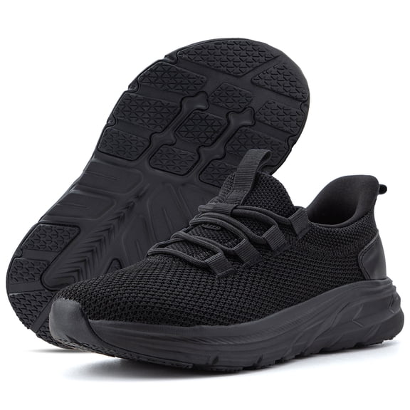 KOLILI Wide Toe Box Walking Shoes Women Hands Free Non Slip Work Shoes Tennis Athletics Gym Sports Sneakers All Black 7.5 US/38 EU