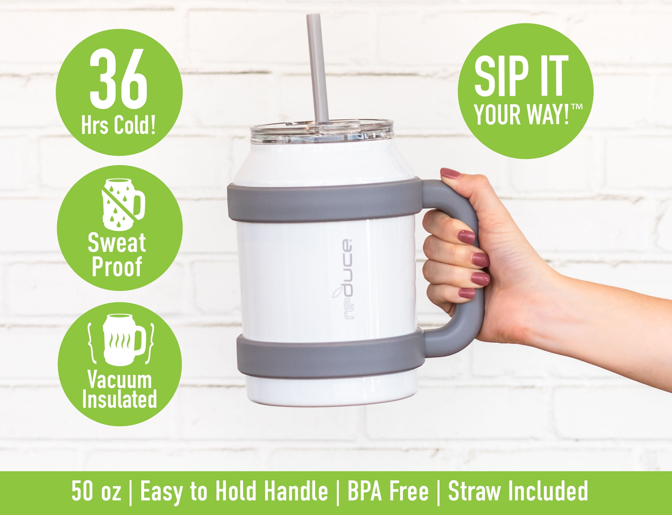 Reduce Tumbler 50 Oz Stainless Steel Tumbler With Straw Lid And Handle 36 Hours Cold Large Insulated Mug For Cold And Hot Drinks Sweat Proof Body Dishwasher Safe Charcoal Walmart Com Walmart Com