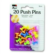 Charles Leonard Push Pins, Assorted Neons, 20-Pack (20205)