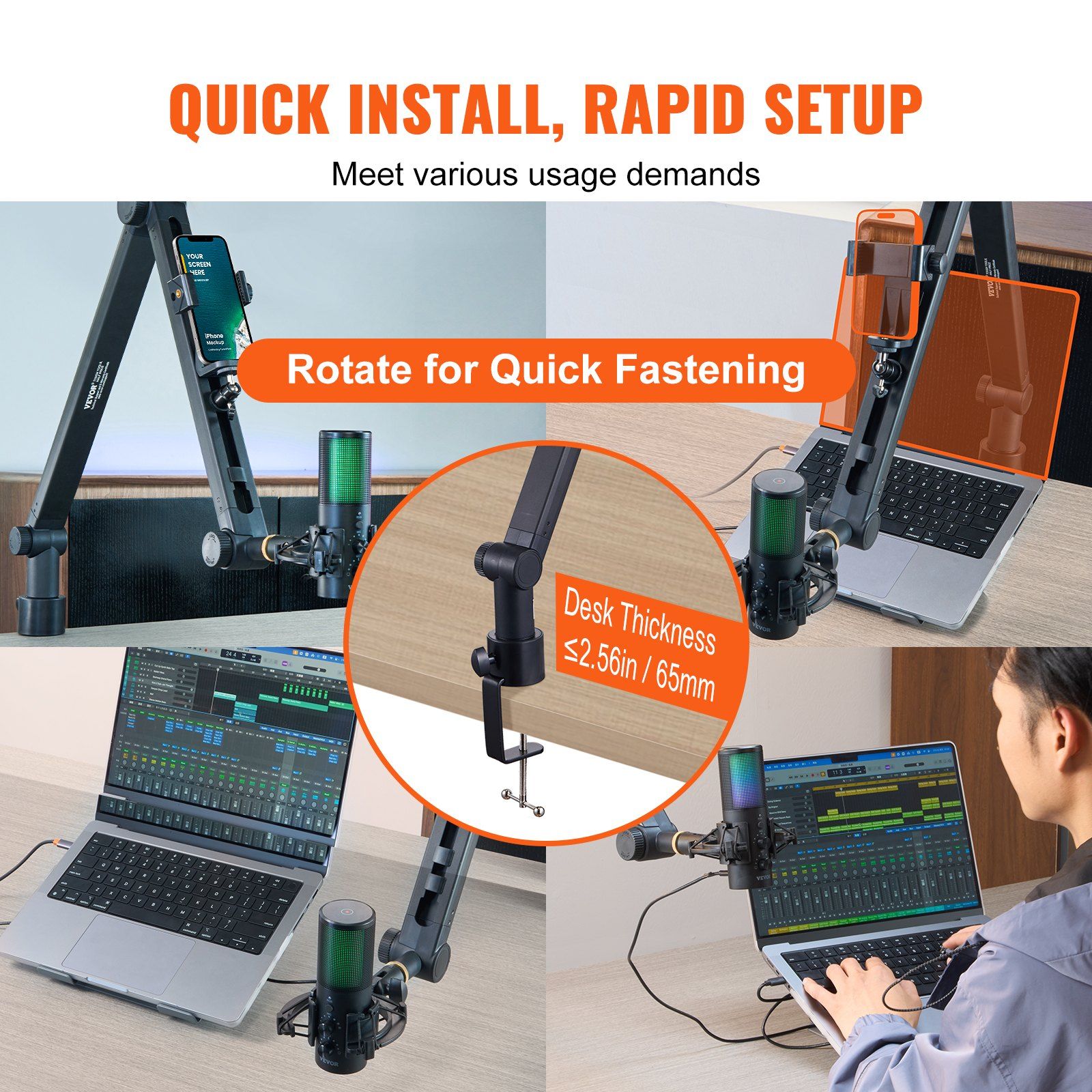 Microphone Boom Arm Desk Mount 360 Degree Rotatable Adjustable Mic Stand with 3/8 to 5/8 Inch Adapter Compatible with Blue Yeti HyperX Quadcast Blue Snowball Shure SM7B Audio Technica
