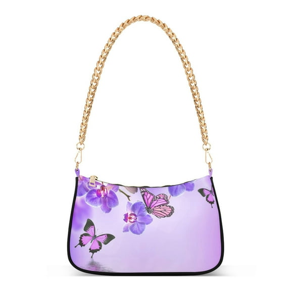 Floral Butterfly Womens Chain Shoulder Bag Tote Handbag Clutch Hobo Purse with Zipper for Travel Casual