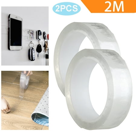 TSV 3M/2M/1M Washable Adhesive Transparent Tape Nano Tape, Grip Tape, Reusable Traceless Tape, Movable Adhesive Tape, Can Stick to Cellphone, Pads, Keys, Kitchen Tools, Stick to Glass, Metal,