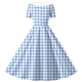 thumbnail image 6 of Dolkfu French Style Womens Summer&Fall Dresses Collared Short Sleeve Mid-Length Blue Fit & Flare Dresses Full Swing Flared Plaid Regular Dresses Light Blue,Xxl, 6 of 6