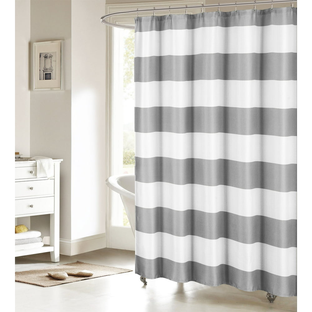 Gray and White Fabric Shower Curtain Nautical Stripe Design Walmart