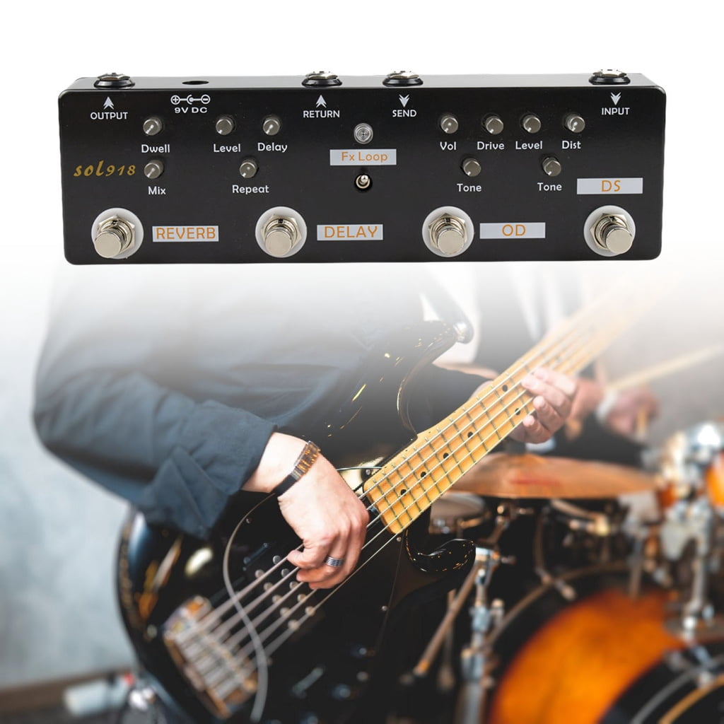 Black Small Guitar Signals Buffer with Low Noise Circuit Metal Texture for Long Cable Runs and Multiple Pedal Setups