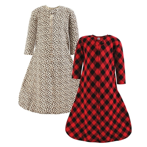 Hudson Baby Infant Girl Thermal Long Sleeve Sleeping Bag 2pk, Buffalo Plaid Leopard, 0-6 Months