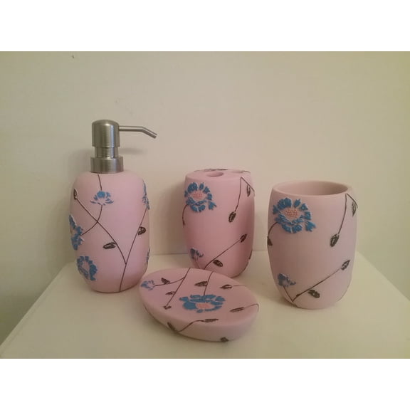 Heavenly Designs Watson Bathroom Accessories - Pink & Turquoise Resin Bathroom Set - Any Age