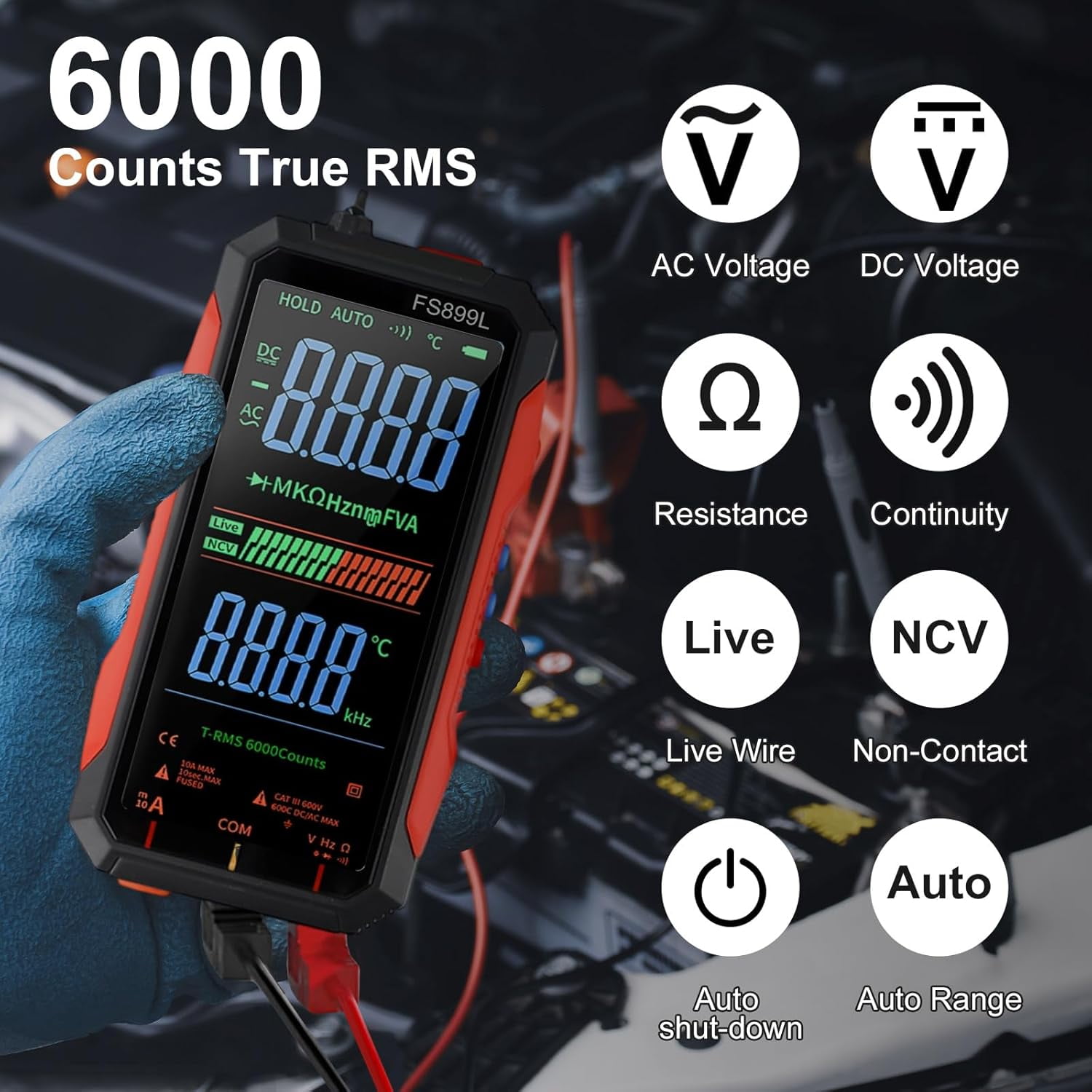 FS899C 6000 Counts Digital Multimeter Auto-Ranging Capacitance Ohm Hz Diode