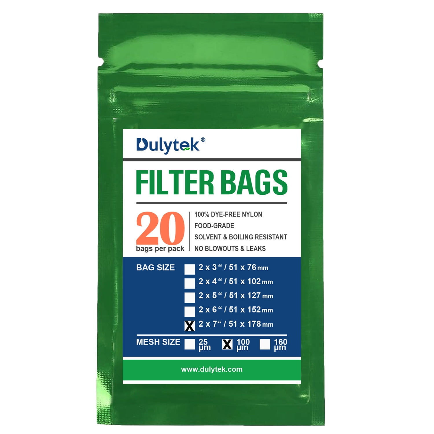 Dulytek Premium Nylon 20 Pcs Filter Bags 160 Micron Double-Stitching Zero Blowouts 2 x 7