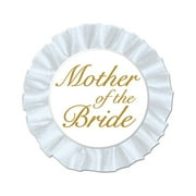Party Central Club Pack of 12 White and Gold Round "Mother of the Bride" Buttons Party Favors 3.5''