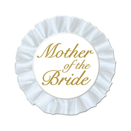 Party Central Club Pack of 12 White and Gold Round "Mother of the Bride" Buttons Party Favors 3.5''