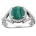 thumbnail image 1 of 14K White Gold Natural Malachite Ring Round 8mm Diamond Accent, size 9.5, 1 of 4