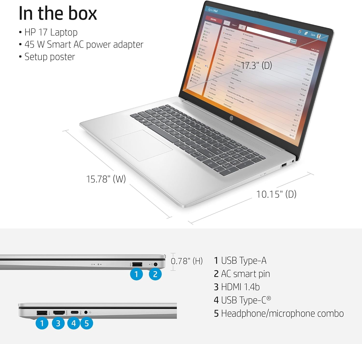 HP 17 Laptop Computer, 17.3" HD+ Touchscreen Display, AMD Ryzen 5 7530U(Beats i7-1165G7), 32GB RAM, 2TB SSD, Wi-Fi 6, HDMI, Numeric Keypad, Webcam, Bluetooth 5.3, Windows 11 Home, Cefesfy USB Hub