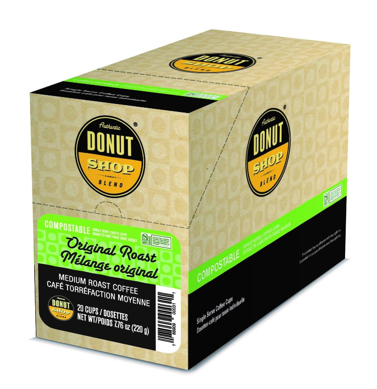 Authentic Donut Shop Blend Original Roast Coffee, Compostable Single Cup Coffee Pods Compatible with Keurig K-Cup Brewers, 20 Count