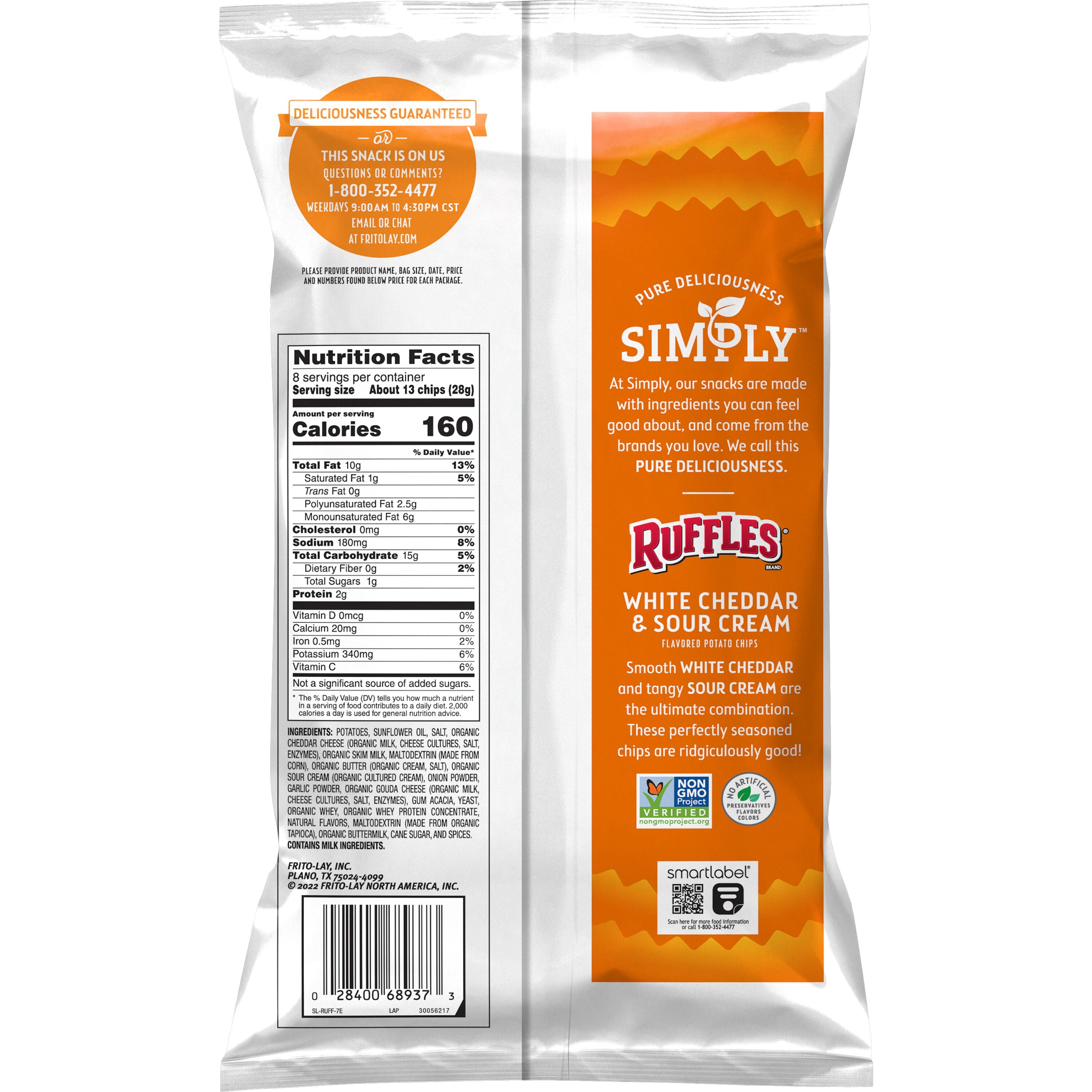 Buy Ruffles Simply Potato Chips White Cheddar & Sour Cream, 8 oz Online