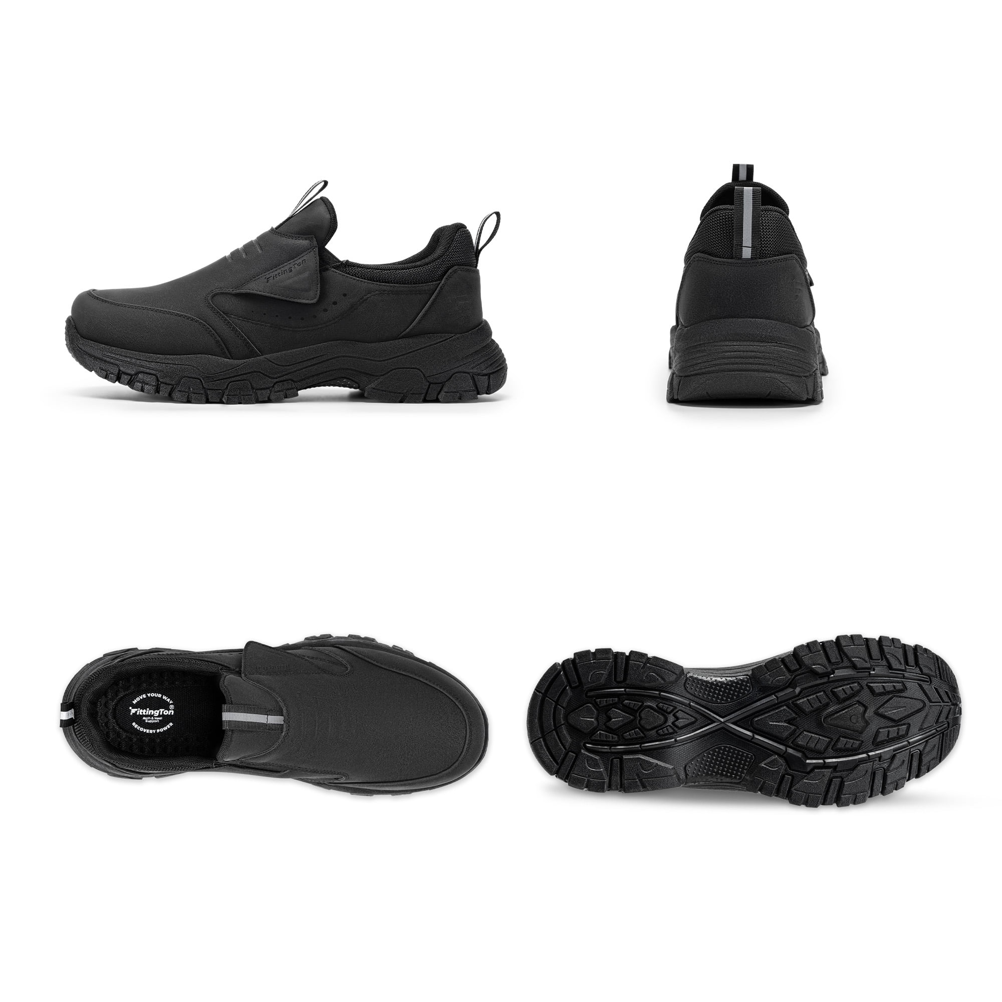 Fittington Slip on Shoes for Men Hiking Walking Shoes Trekking Loafer with Arch Support, Black-Size 13