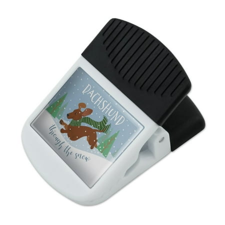 

Dachshund Dashing Through the Snow Winter Christmas Refrigerator Fridge Magnet Magnetic Hanging Hook Note Snack Clip